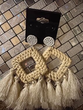 Women’s Beige Woven Tassel Drop Earrings - Unbranded